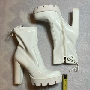 Azalea Wang white patent lug sole platform booties. Unworn.